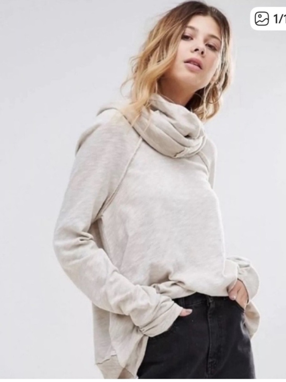 Free People Lightweight Cream Cowl Pullover